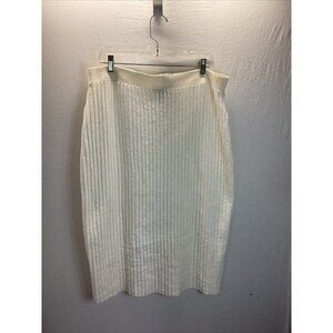 Eileen Fisher size LG Ivory Ribbed Tencel‎ Pull On midi skirt career capsule